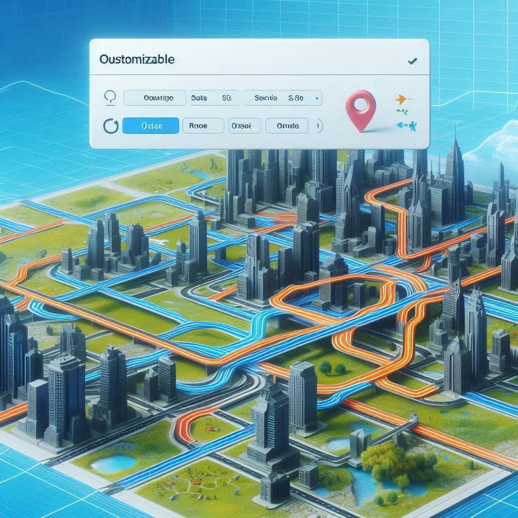 Customizable route maps showing optimized paths